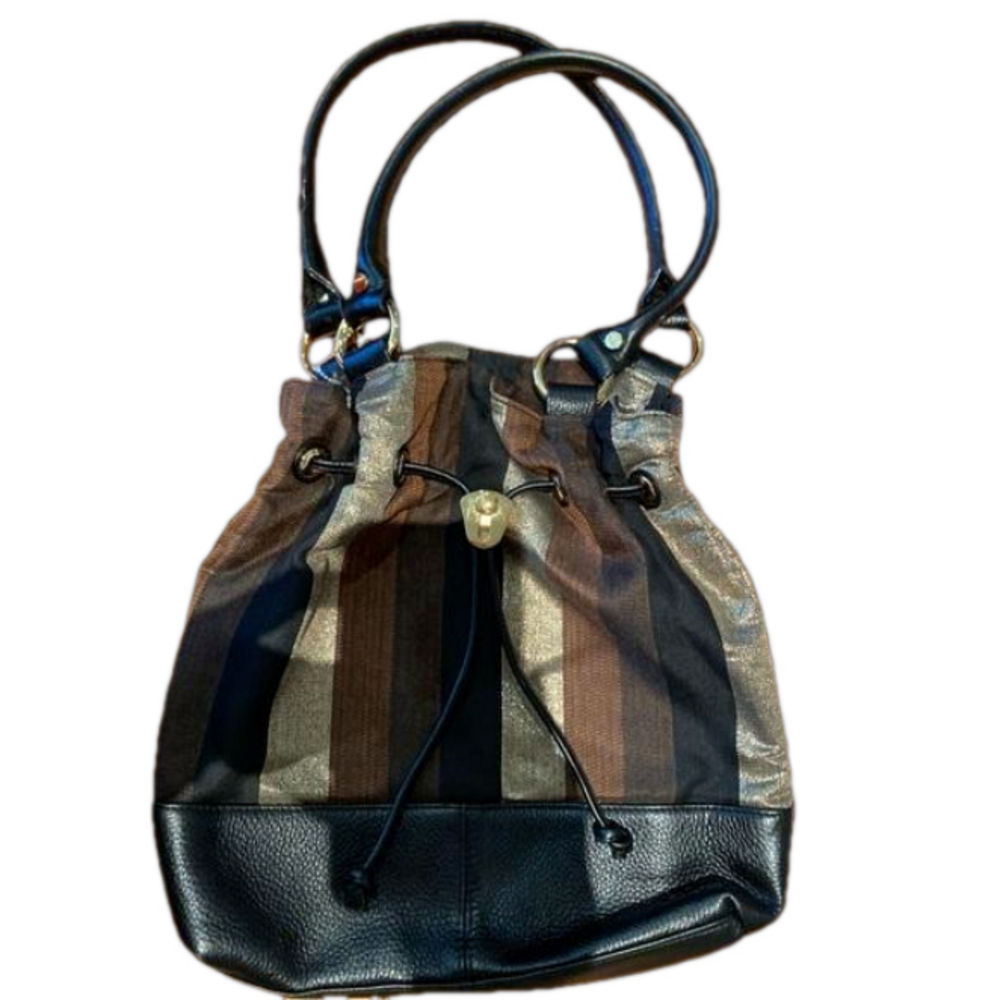 Bodhi Woven Drawstring Bag with Leather Trim